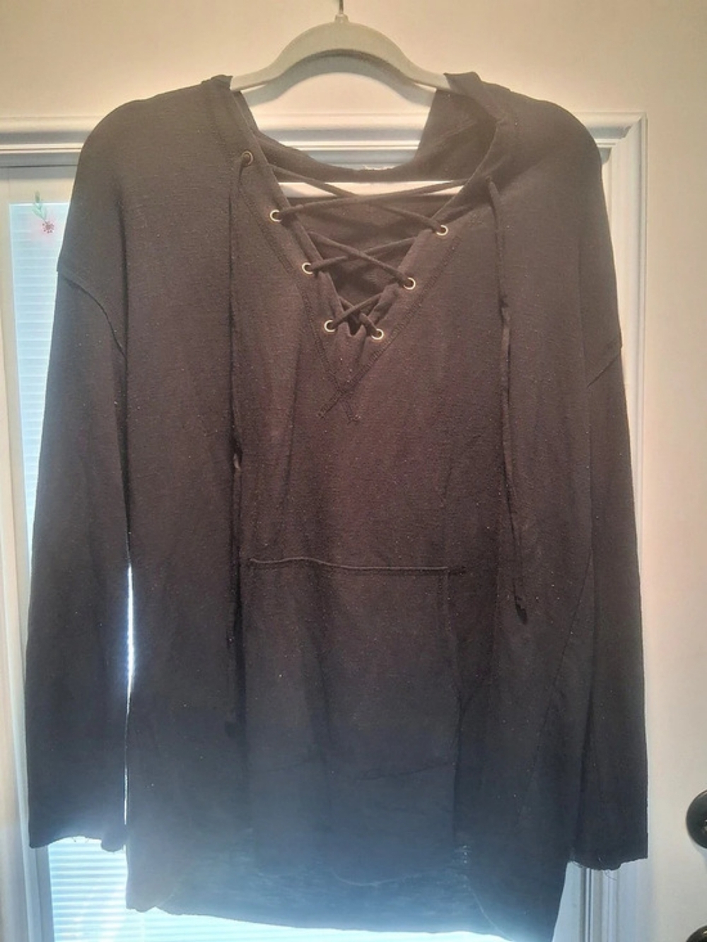 Women's Black Lace-Up Hoodie